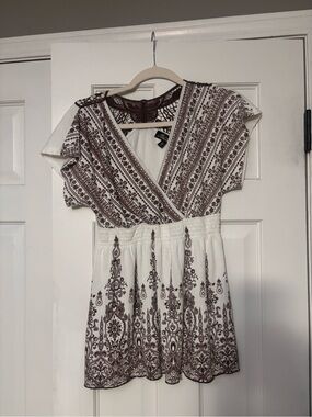 Absolutely Famous White Tunic with Brown Boho Print